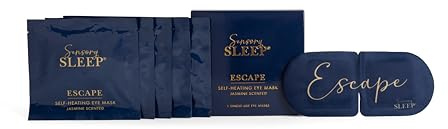 Sensory Retreats Escape Self Heating Eye Mask - Pack of 5 Single Use Masks, Jasmine Scented Heated Eye Mask, Soothing Disposable Sleep Masks with Heat - Ideal Warming Eye-mask for Travel