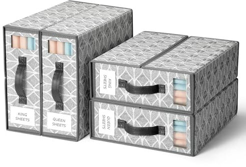 LAMU 2 Pezzi Contenitore Sottoletto, Scatole Portaoggetti Pieghevole Sotto il Letto con Coperchio e Maniglie, Impilabili, Utilizzato per Riporre Vestiti, Trapunte, Coperte, 80x40x15cm, Grigio