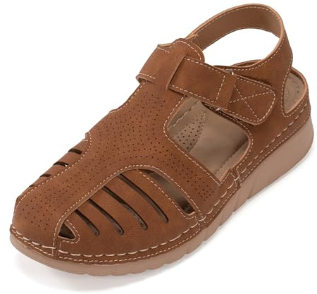 JOMIX Sandali Ortopedici Donna Estivi Punta Chiusa Scarpe Signora a Strappo Comode Traspiranti e Plantare Morbido da Anziane WOX250652 Marrone 37