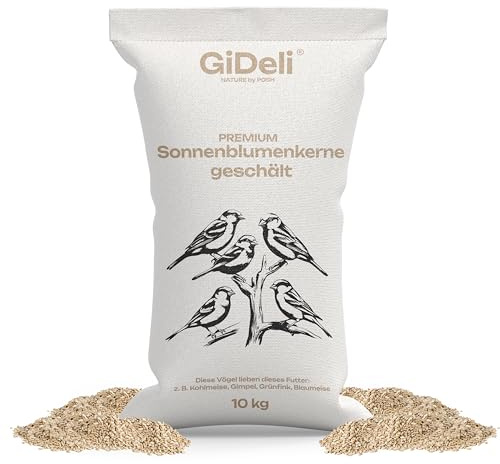 GiDeli Semillas de girasol peladas, 10 kg, alimento para pájaros de jardín, aves silvestres y aves silvestres, 4 todo el año, valioso alimentador de energía sin cáscara, verano e invierno