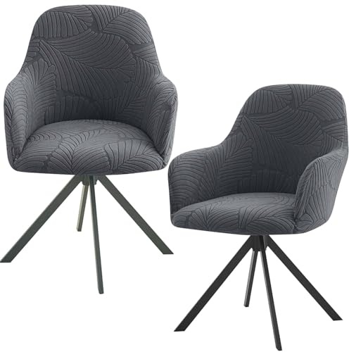 Aicharynic Stuhlhussen 2er Set, Stretch Stuhlbezug mit Armlehne, Abnehmbare Schonbezug Waschbar Hussen für Stühle für Esszimmer, Restaurant, Bürostuhl Universal, Dunkelgrau