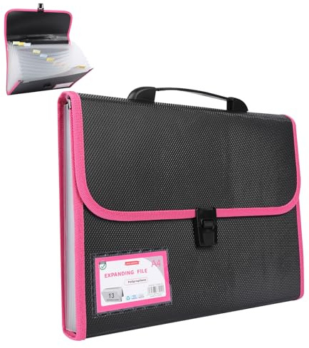 Scatola Organizzatore File A4 con Manico, Cartelle Documenti Portatili con 13 Tasche per Documentazione, Cartellina Portadocumenti Espandibile a Fisarmonica con Linguette per Ufficio, Scuola, Casa