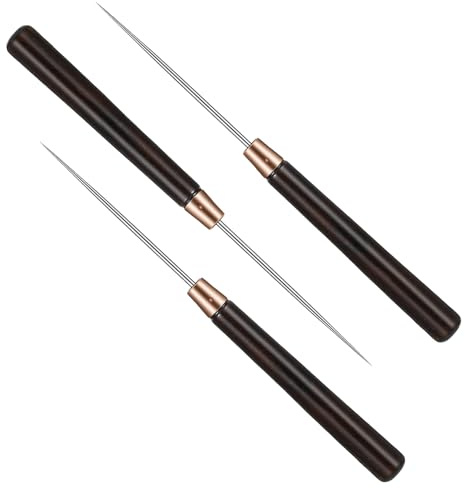 Punteruolo punteruolo con manico in legno e cuciture in pelle, per punzonatura, gratti, rilegatura, perline, sarto, riparazione fai da te (marrone rossastro)