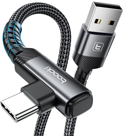 toocki Cable USB C 3M, 90 Grados USB A a USB C Cable 3A Trenzado de Carga Rápida para iPhone 17/16 Pro Max/Samsung Galaxy S23/S22/S10 S10+, Switch, Negro