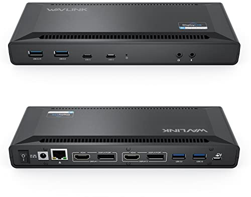 WAVLINK Estación de acoplamiento dual para portátil 4K a 60Hz (2 HDMI+2DP), base Displaylink con carga PD de 100 W compatible con Thunderbolt 4/3, USB-C/A - M1-M4 Mac, Windows, USB C de 10 Gbps, LAN