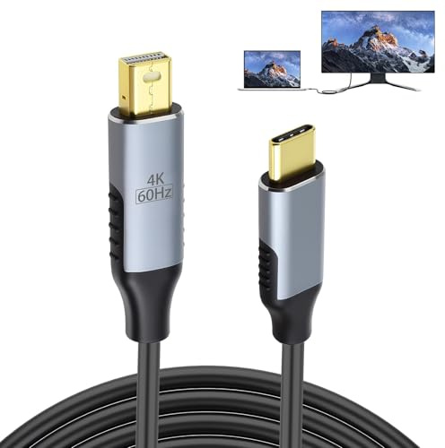 USB C auf Mini DP DisplayPort Kabel 4K@60Hz HDR Video Adapter, einseitig USB-C (DP Alt Mode/Thunderbolt 3/4) zu MiniDP, Alu & vergoldet für Mac Book Pro, i Pad Pro,für Monitor, Laptop, HDTV,1,8m
