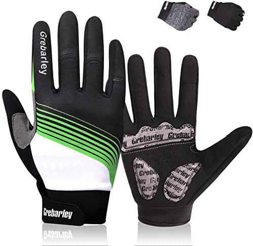 Grebarley Gants de Cyclisme,Gants VTT,Gants tactiles,avec Rembourrage Amortisseur Antidérapant et Respirable Gants de Sports MTB pour Hommes et Femmes (Vert, L)