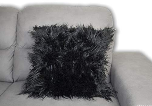 Tata Home Cuscino Peloso in Finta Pelliccia Decorativo per Divano e Letto Anima + Federa Peluche Set 2 Pezzi Mis. 45x45 cm Nero