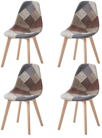 GrandCA HOME Set di 4 Sedie da Pranzo, Sedia da Cucina Patchwork in Stile Nordico, Morbido Cuscino Imbottito, Gambe in Legno, Marrone