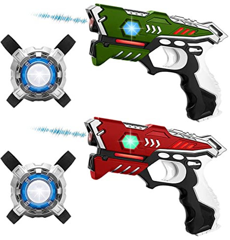 KidsTag Lasertag Set: 2 Laser Pistolen + 2 Laser Tag Weste - Laserpistolen (Rot und Grün) Set für Kinder