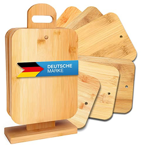 6er Set Bambus Frühstücks-Brettchen Schneidebretter Servier-Bretter Küchenbrett Brotbrett; antibakteriell & klingenschonend