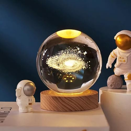 Shop-UP! Lampada Galassia 3D sfera di cristallo grande, con base e luce a led USB, confezione regalo inclusa, lampada notturna