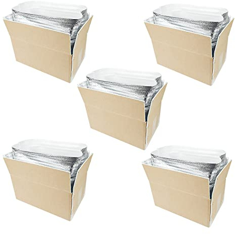 STRBOXONG Thermo Chill Doble Caja Aislada con Papel de Aislamiento, Caja Fría para Alimentos Congelados, Caja Fría para Envíos Postales, Envío Postal de Paquetes 340x200x145 mm (5 Piezas)