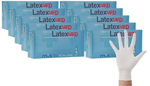 MTS Safety & Protection Einweghandschuhe S - 1000 Stück/Box Latexhandschuhe Weiß - Einmalhandschuhe Puderfreie Handschuhe Natural Latex Gummihandschuhe Einweg Gloves (S, 1000 Stück)