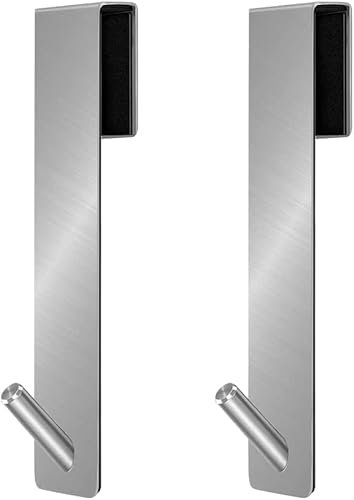 WOOLUCK® 2 Piezas Gancho de Ducha, Gancho para Mampara de Ducha, Acero Inoxidable Sin Perforaciones Gancho de Puerta(17,8cm) para baño Toallas Colgar-Plateado
