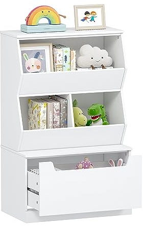 UTEX Kids Toy Storage Organizer, Bookshelf for Kids and Bookcase with Drawer, Children Open Storage Cubby for Playroom Nursery White