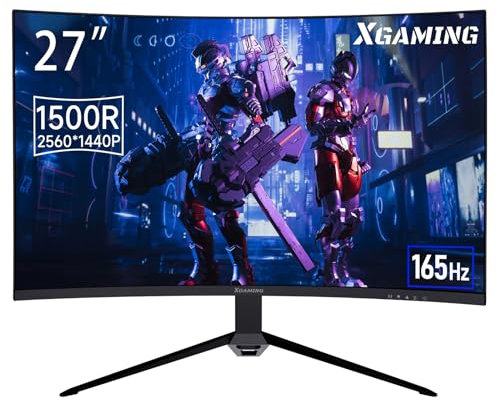 XGaming Monitor 27 Pollici Curvo R1500 165Hz, QHD 2560x1440, Monitor Gaming Curvo,sRGB 99%, HDR, FreeSync, Flicker Free,HDMI 2.0,DisplayPort,Senza altoparlante incorporato