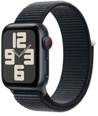 Apple Watch SE (2. Generation, 2023) (GPS + Cellular, 40 mm) Smartwatch mit Aluminiumgehäuse und Sport Loop Armband in Mitternacht. Fitness- und Schlaftracker, Herzfrequenzmesser, CO₂ neutral