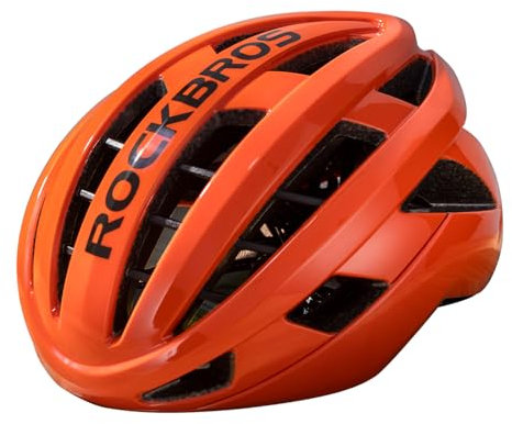 ROCKBROS Fahrradhelm Integrierter Radhelm Cityhelm Rennradhelm für Mountainbikes Rennräder Unisex Erwachsene Damen und Herren M(54-58cm) Orange-glänzend