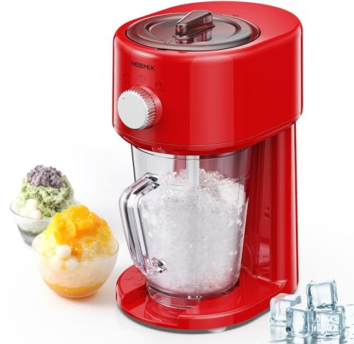 Reemix Slushy Maker Ice Shaver, 3 modos de funcionamiento para hielo grueso y fino, cuchillas de acero inoxidable, cierre de seguridad (rojo)