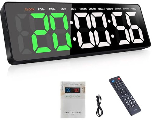 AnExer Temporizador de Gimnasio,Temporizador de Intervalo Fitnes LED, 16.5'' Grande Reloj de Pared Digital con Countdown/UP Cronómetro, Gym Timer de Intervalos con Control Remoto para Casa Garaje