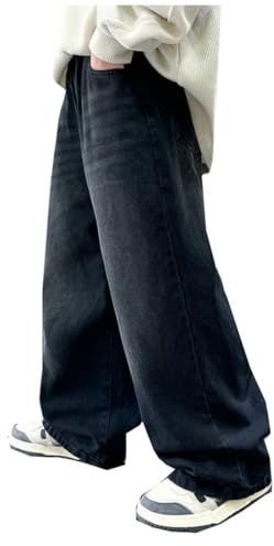 Siehin Jean droit pour garçon - Pantalon cargo baggy avec taille élastique - Pour le printemps et l'automne, bleu, 152
