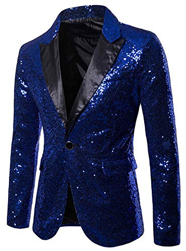 YOSUWOAI Tenue de festival à paillettes pour homme - Veste de costume disco des années 70 - Coupe ajustée - Veste pailletée avec col à revers - Un bouton - Blazer - Veste de fête - Carnaval - Veste