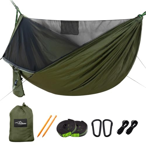 Travel Bird Hamac de Camping avec Moustiquaire Corde de Faîtage, 290 x 140 cm, Hamac de Voyage Tout-en-Un avec des Sangles d'arbre, Idéal pour l'extérieur, la Randonnée et Les Voyages