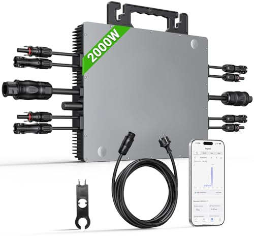 BATENORY Wechselrichter 2000W mit WLAN & App, 4X MPPT 99.5% Tracking 800W-2000W Solar Wechselrichter mit IP67 Wasserdichter Mikrowechselrichter für Balkonkraftwerk, Inverter mit 5m AC-Kabel(0% MwSt)