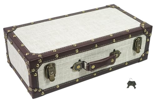 DreamsEden Cofre del tesoro de madera con cerradura, caja de almacenamiento de recuerdos de madera vintage con tapa, cubierta de tela de lino