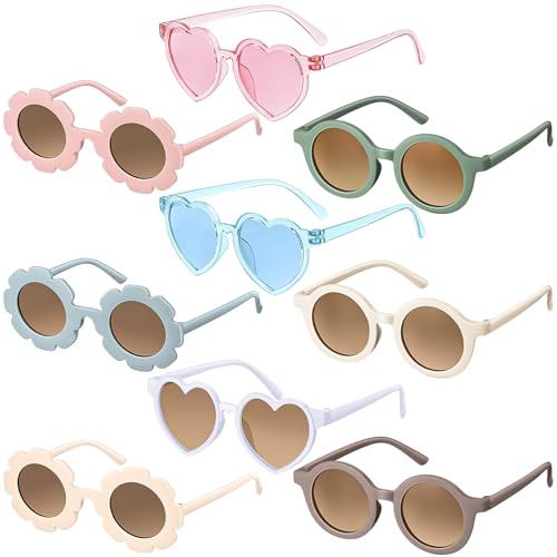 Zhengmy 9 Pairs Kids Sunglasses Round Flower Heart Shaped Sunglasses for Toddler Girl Boy Cute Glasses (Fresh Color)