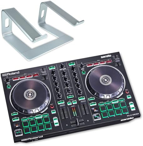 Roland DJ-202 - Controlador de DJ USB de 2 canales con soporte para portátil keepdrum, color plateado