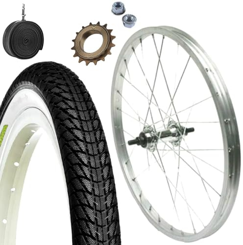 1 jante arrière 20 x 1,75 + pignon 16 dents + pneu blanc noir + chambre à air | pour vélo Graziella Epoca 20