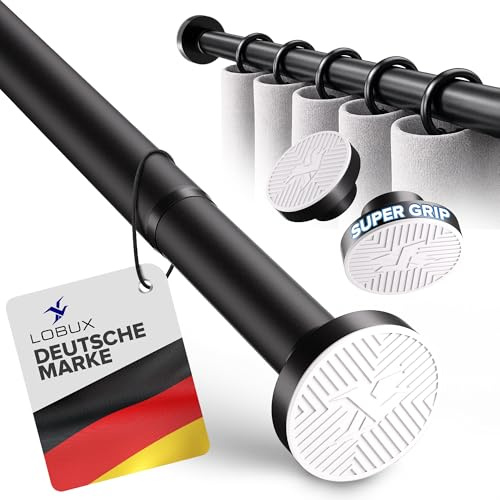 Gardinenstange ohne bohren [schwarz, 50-80cm] – Ø 25mm - Teleskopstange zum Klemmen – Duschvorhangstange ohne bohren – Vorhangstange, Duschstange, Klemmstange für Gardinen, Kleiderstange, Katzennetz