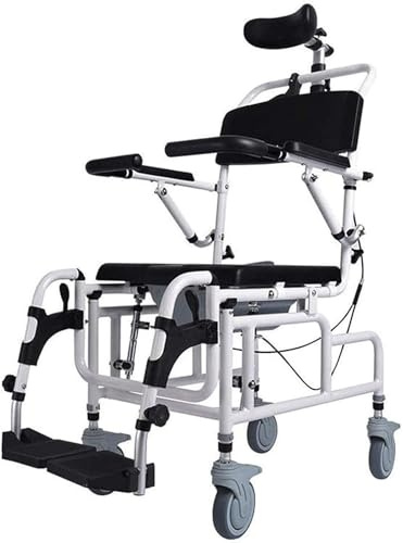 Reclining Shower Chair with Padded Seat, Adjustable Headrest, Armrests, Foot Rests - Tilt-In-Space Commode Chair for Safety and Comfort