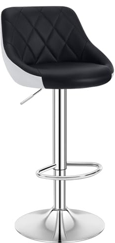 WOLTU Taburete Cocina Alto Bar con Respaldo, Silla Giratoria con Reposapies y Base Redonda de Metal, Piel Sintética, Negro