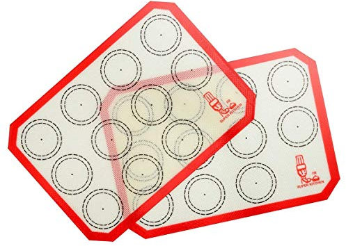 Set da 2 Tappetini da forno in silicone Antiaderente, Foglio da Forno per Macaron Pane Biscotti, Carta da Forno Riutilizzabile, Stuoia Pasticceria, Resistente al Calore, Senza BPA (30×21cm, rosso)