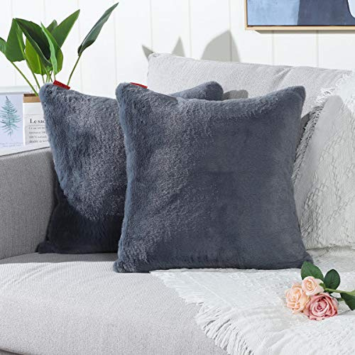 Mandioo Grey Faux Fur Cushion Covers 18x18 Inches Cushion Cases Fuzzy Cozy Soft Decorative Throw Pillowcases for Sofa Bedroom Car 45cmx45cm,Pack of 2
