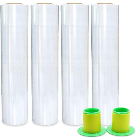 Lot de 4 films étirables industriels transparents pour palettes,20 micronsx400 mmx260 m,Avec poignée à rouler en plastique,Emballage auto-adhésif durable,Film rétractable robuste,BOMEI PACK