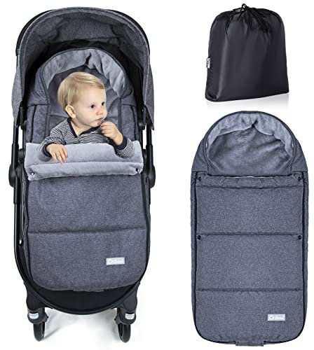 Orzbow Winter Fußsack Kinderwagen, Universelle Fußsack Buggy mit Einstellbare Druckknöpfe, Abnehmbar Fusssack Kinderwagen Baby, Waschmaschinenfest und Wasserdicht, Warm Korallenvlies, Dunkelgrau