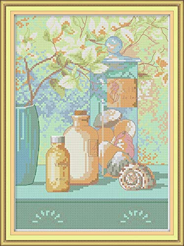 Awesocrafts Kreuzstich Stickpackungen, Muschel und Flasche Bilder Vorlagen Stickerei Set Vorgedruckt