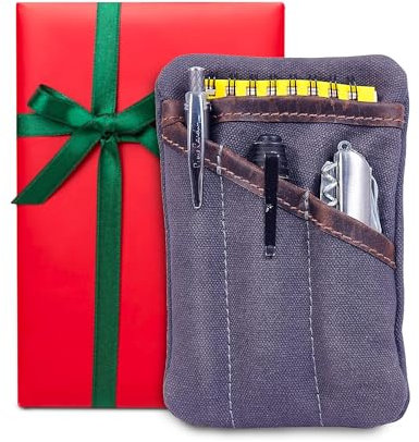 Waxed Canvas EDC Pocket Organizer for Men - Multi-Tool Back Pocket Pouch for Phone/Notebook, Pen, & EDC Gear - Water-Repellent Leather Tool Pouch, Sizes: 6” x 4” & 7” x 5”