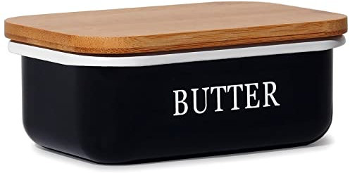 Theo&Cleo Butterdose mit Holzdeckel, Butterglocke für 250 g Butter, Multi-Funktion Butter Dish, Edlem & Nachhaltigem Bambusdeckel (Schwarz)