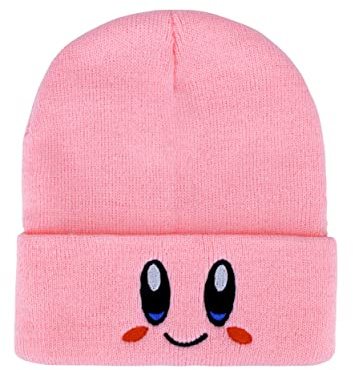 Roffatide Anime Kirby Casquettes de Crâne pour Femmes Hommes Chapeau de Crâne Brodé Bonnet d'hiver Bonnet en Tricot Rose