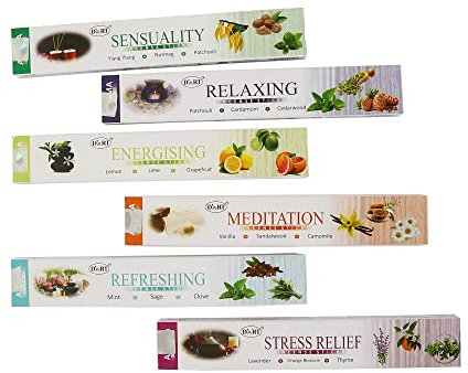 Varitas de Incienso aromáticas de Primera Calidad, relajantes, Alivio del estrés, meditación, refrescantes, sensuales y energizantes, 120 Varillas (6 Paquetes x 20 varitas)