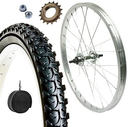 Llanta trasera 20 x 1,75 + Piñón 16 Dientes + Cubierta MTB 20 x 1,95 + Cámara | Rueda de Aluminio para Mountain Bike
