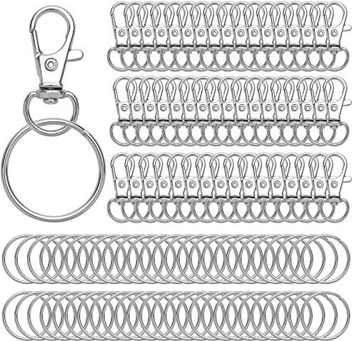 DealKits 100 Stück Schlüsselringe Karabinerhaken Edelstahl, Schlüsselanhänger Basteln Selber Machen, Karabinerhaken mit Schlüsselringen Schlüsselanhänger für Schmuck DIY Handwerk Schlüsselbund