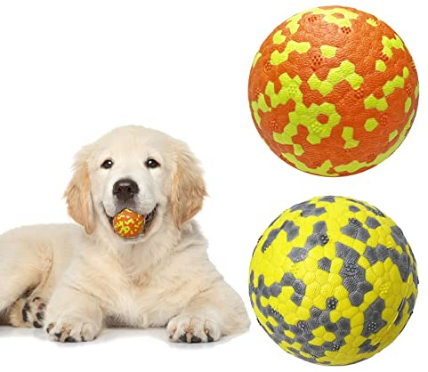 TopHomer 2-pack hundboll – oförstörbar studsig flytande hämtleksak, halkfri texturerat massivt gummi hundboll för små medelstora hundar