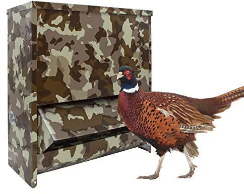 Hönsfoder med regnskydd | Camouflagefärg Hopper för fjäderfä | Torrt och skyddat foder | Gnagarsäkert lock | 40L kapacitet