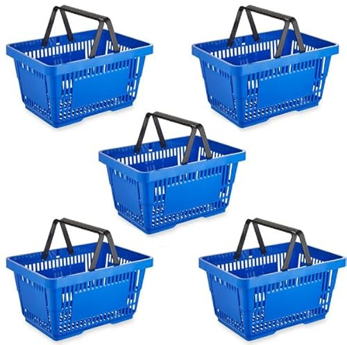 Retail Shop SUPERMARKETS 5 Tier Stacking Metal Baskets (BLUE 5 X BASKET 21 LITRE)